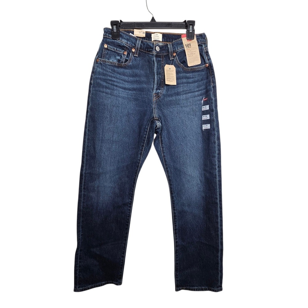 NEW Levis Women Dark Wash Denim 501 Curve Straight Leg Jeans 30x30 Button Fly